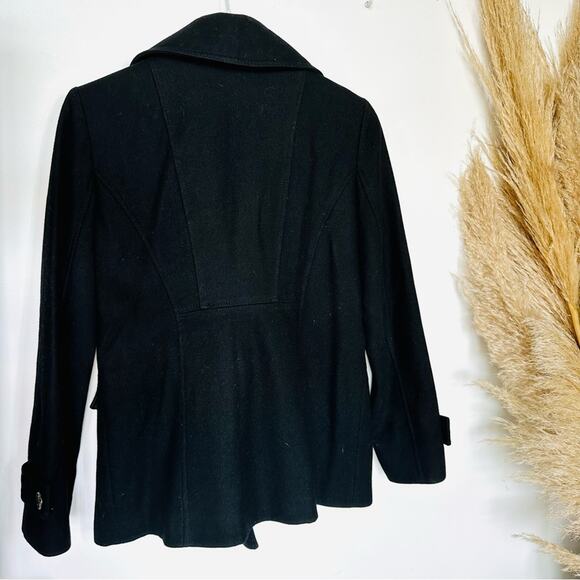 MK MICHAEL KORS Black Wool Button Front Zipper Pockets Classic Jacket Pea Coat M - Picture 4 of 16